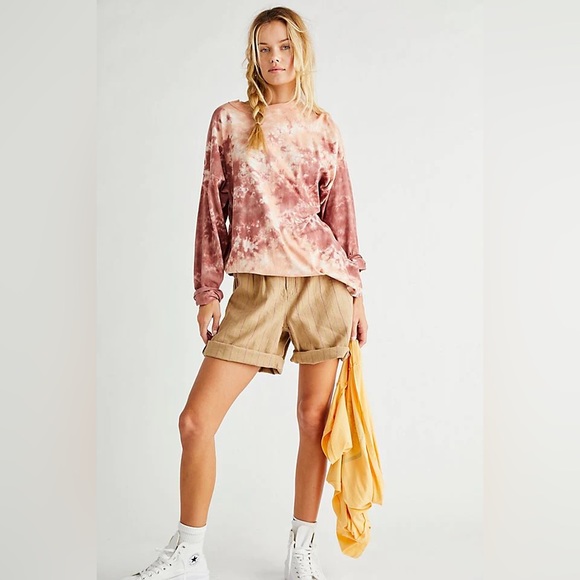 We The Free Tie Dye Tee Cabernet Combo, Oversized Long Sleeve Design, XS - Picture 3 of 16